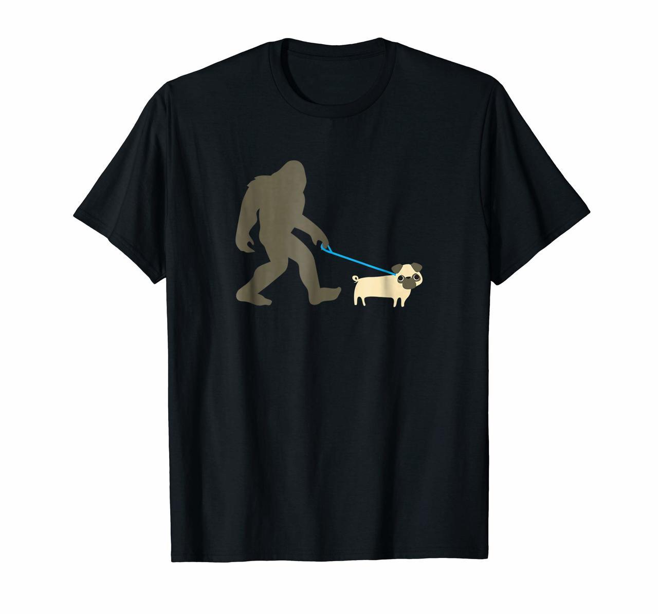 Bigfoot Walking Pug Shirt Funny Cute Sasquatch Dog Gift Hoodies