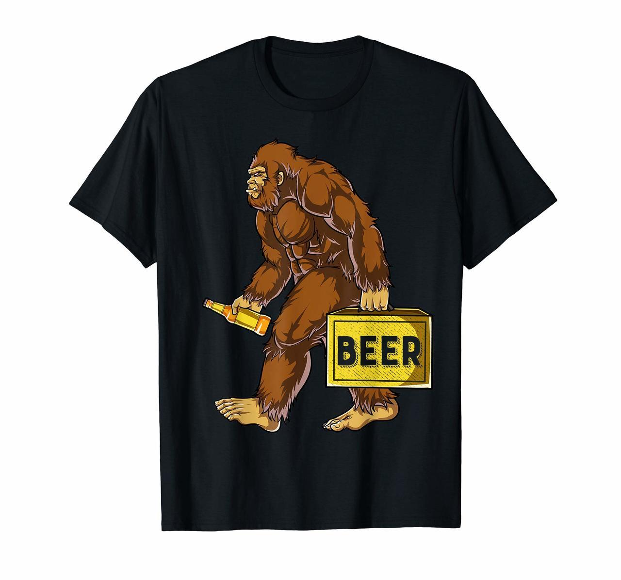 Bigfoot with Beer T Shirt funny Sasquatch Drinking Party Tee Hoodies