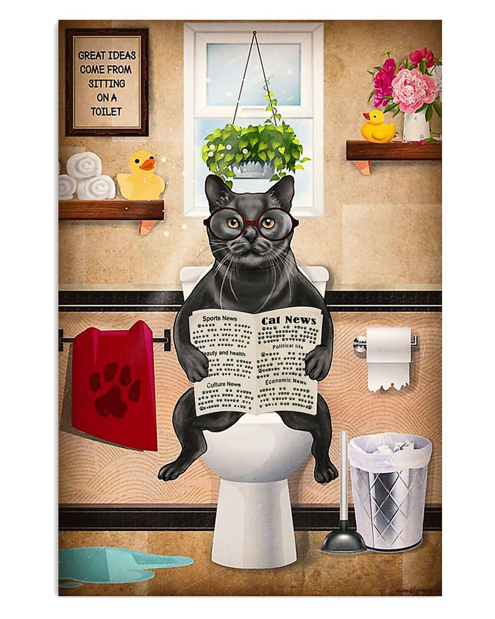 Black Cat Cat In Toilet Gift For Black Cat Lover Cat Mom Dad Poster