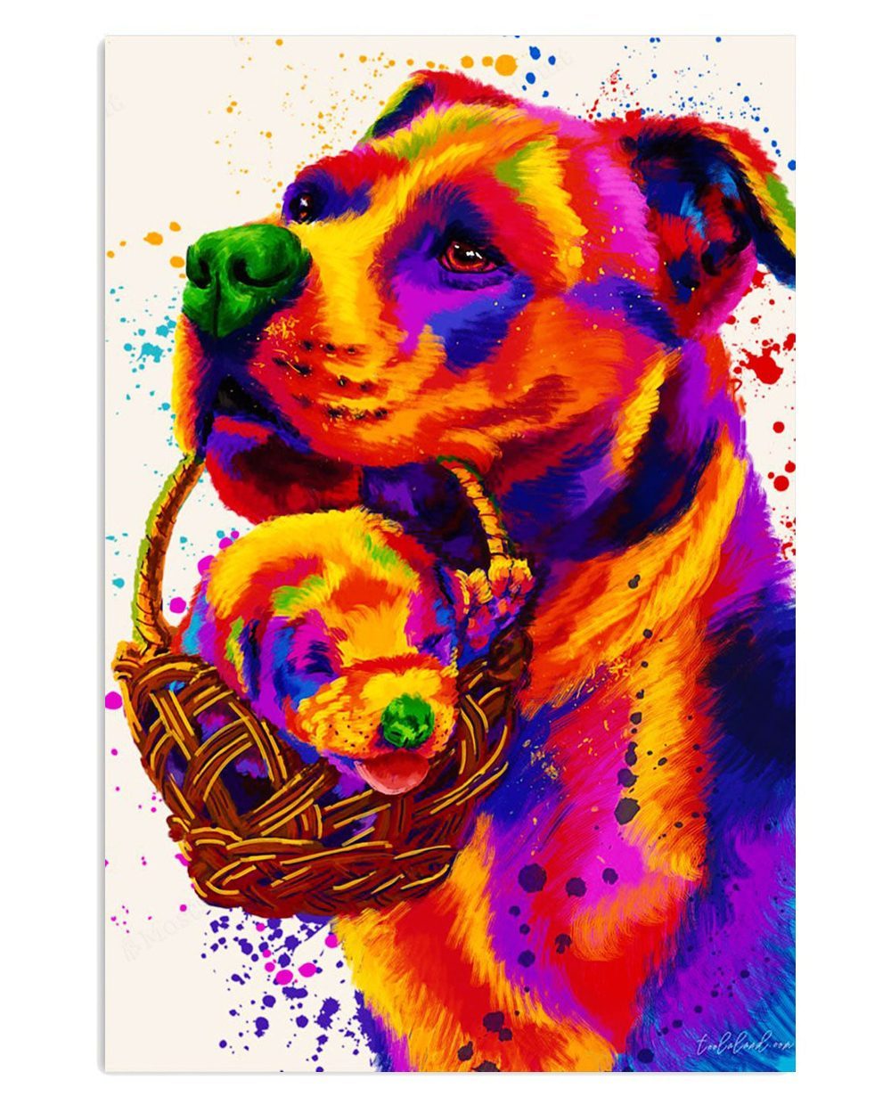 Blue Red Nose Colorful Pitbull Dog Pitbull Lovers Mom Dad Poster