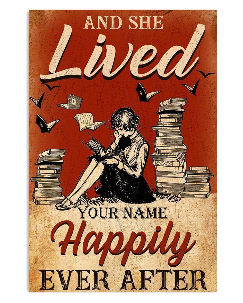 Books Lover Personalized Woman's Name And She Lived Happily Books Reader Poster