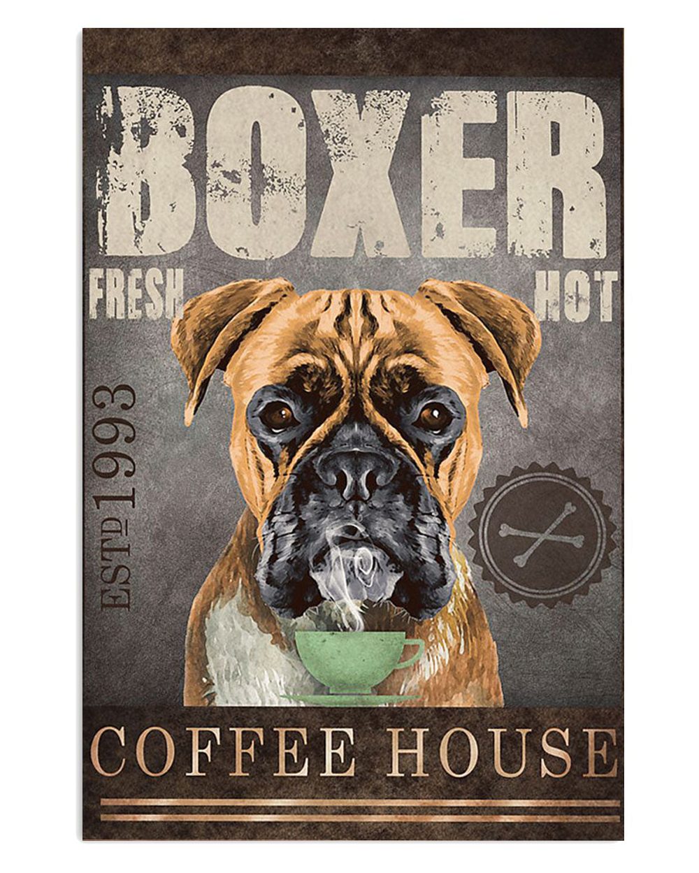 Boxer Dog Coffee House Brindle Boxador Puppies Lover Poster