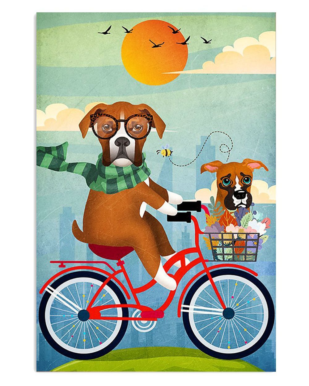 Boxer Funny Dog Bicycle Brindle Boxador Puppies Lover Poster