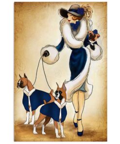 Boxer Lady And Dogs Brindle Boxador Puppies Lover Poster