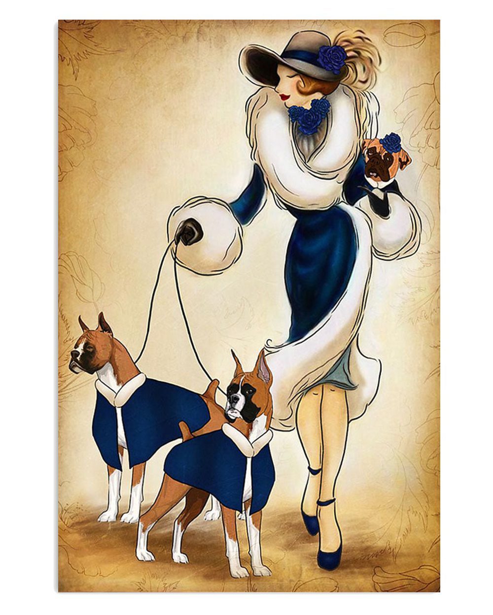 Boxer Lady And Dogs Brindle Boxador Puppies Lover Poster