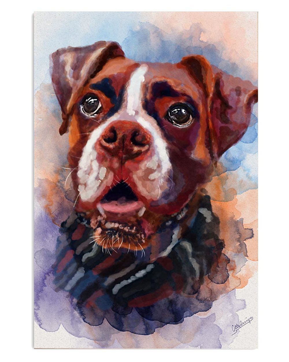 Boxer Potrait Dog Painting Brindle Boxador Puppies Lover Poster