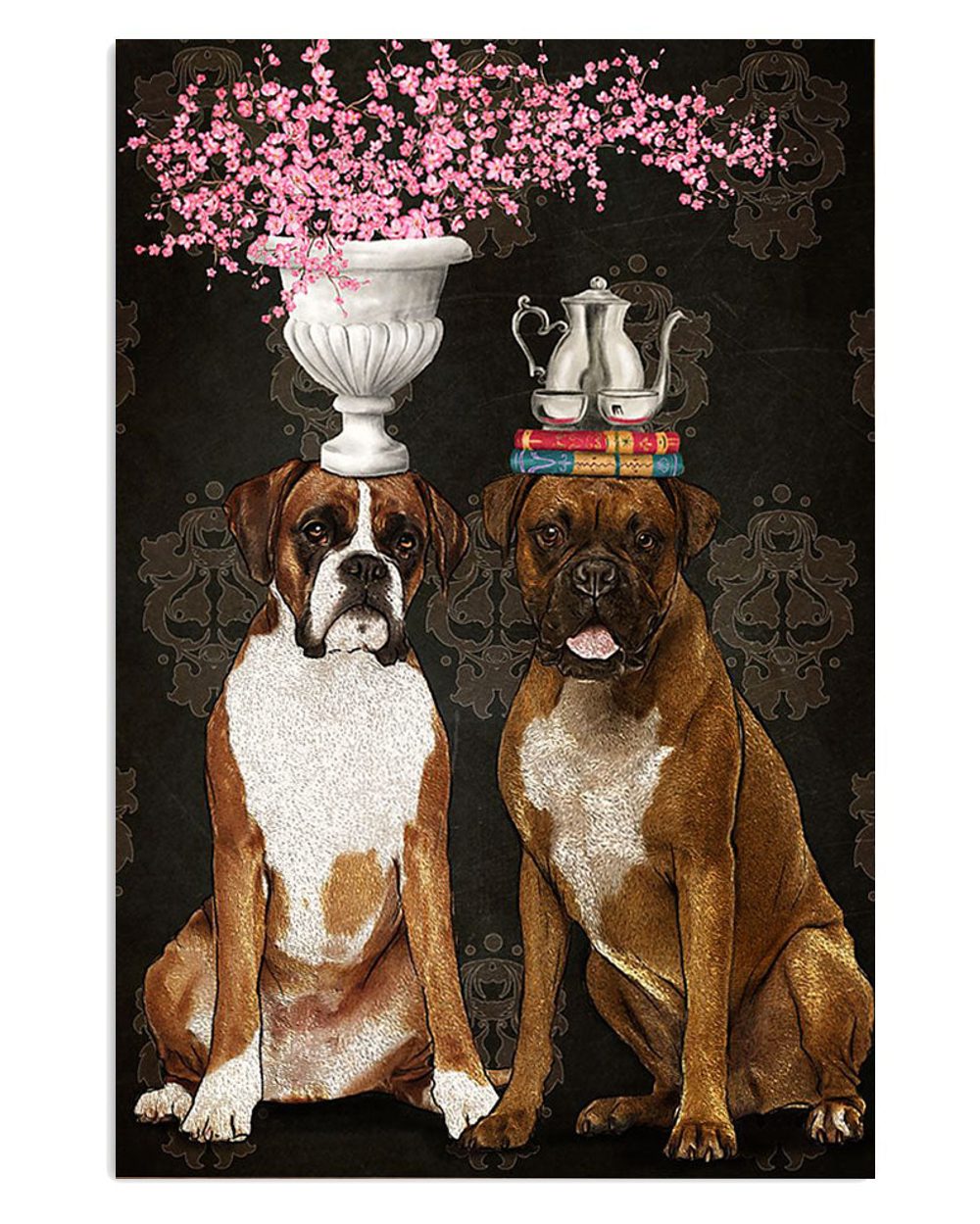 Boxer Two Funny Dogs Brindle Boxador Puppies Lover Poster