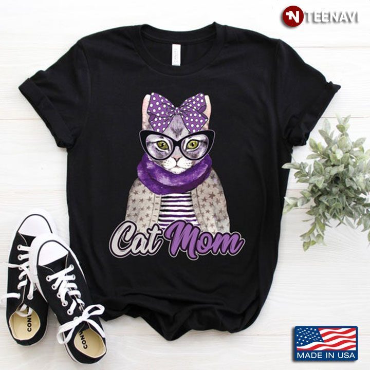 Cat Mom Cool Purple Outfit Cat Adorable Design for MomShirt