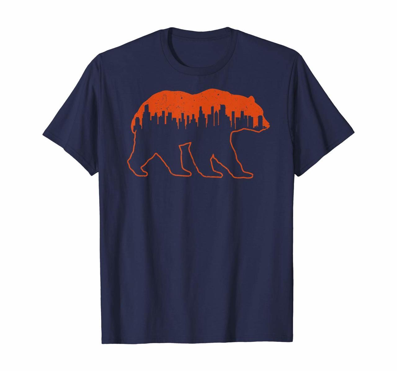 Chicago Football Vintage Skyline Bear Illinois Gift T-Shirt Hoodies