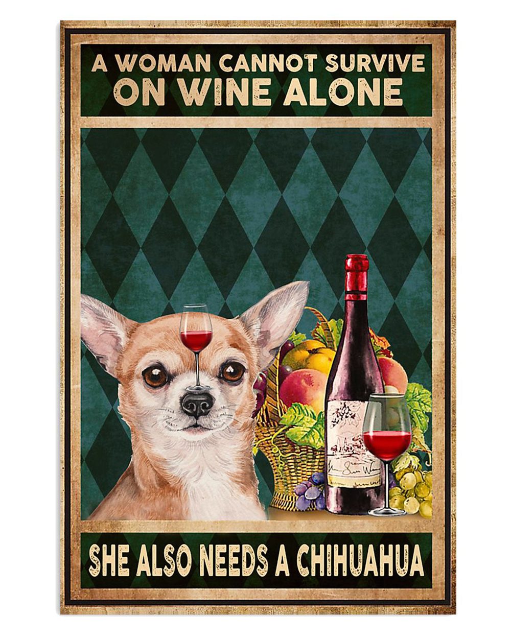 Chihuahua Woman Loves Wine And Dog Chihuahua Lover Mom Dad Poster