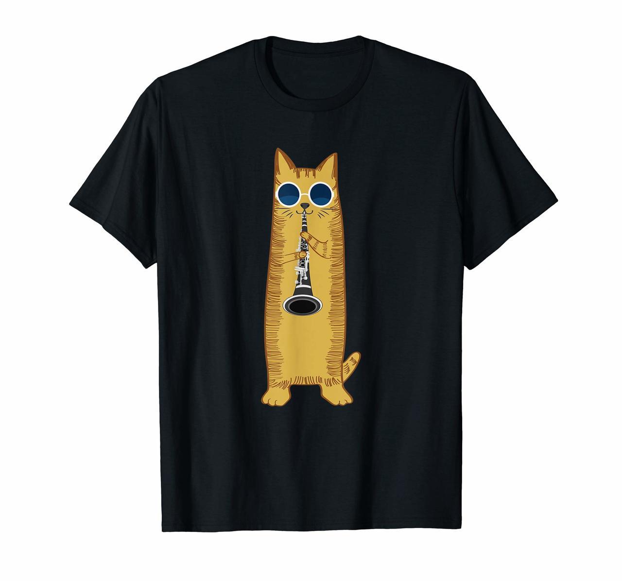 Cool Cat Playing The Clarinet Shirt Hippy Hipster Kitty Hoodies