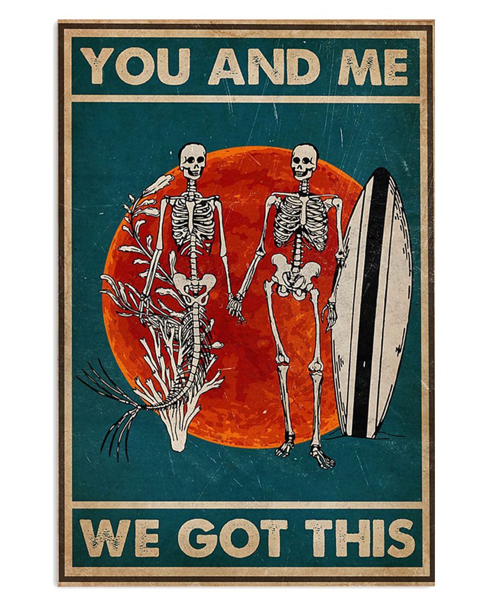 Couple Skeleton Mermaid And Swimmer Sand Sea Ocean Lover Poster