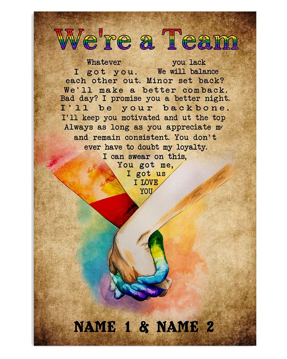 Customized Personalized Name Lgbt Gay Pride Month We're A Team Poster
