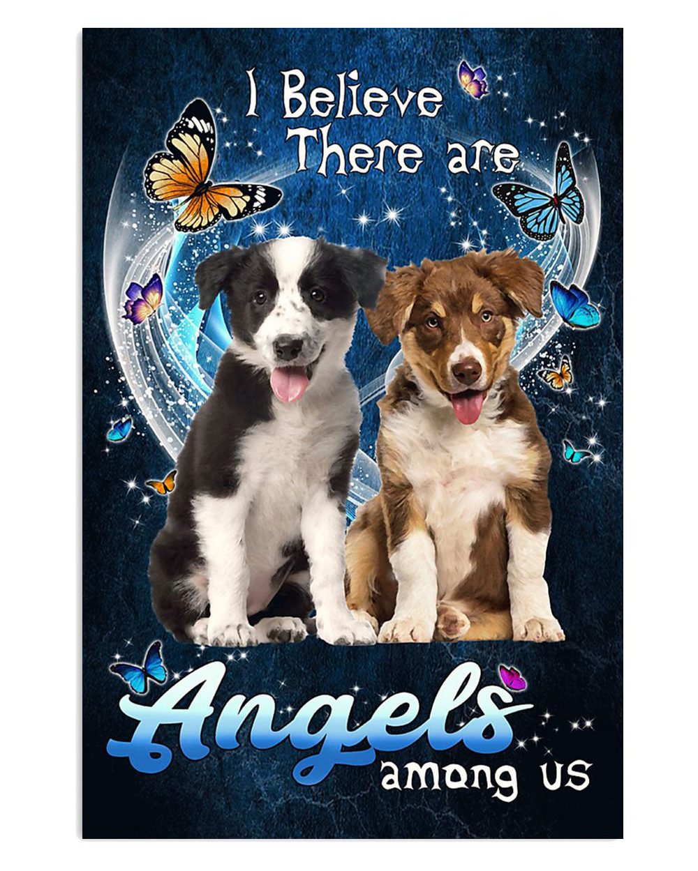 Cute Border Collie Dog Angels Among Us Gift For Merle Collie Lover Poster