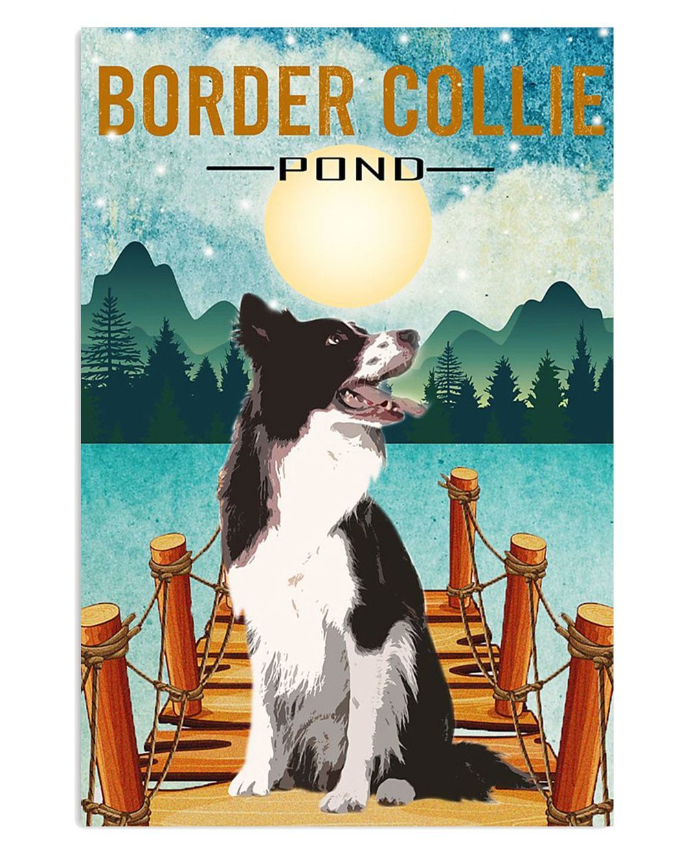 Cute Border Collie Dog Border Collie Pond Gift For Merle Collie Lover Poster