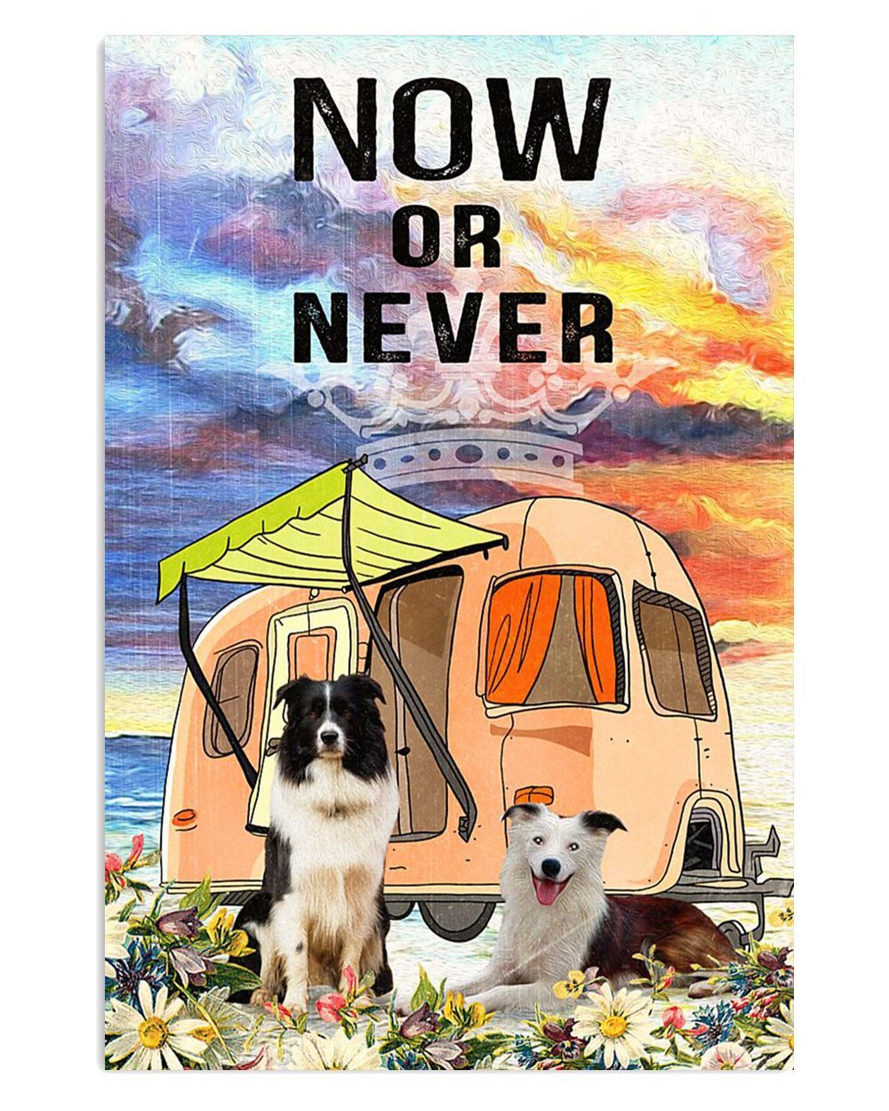Cute Border Collie Dog Camping Now Or Never Gift For Merle Collie Lover Poster