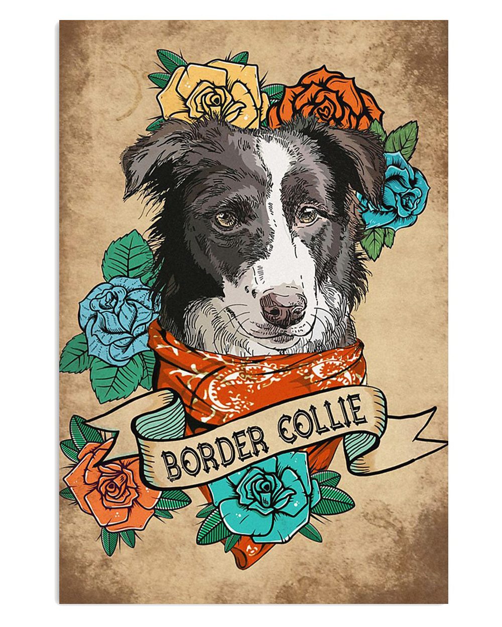 Cute Border Collie Dog Collie Flower Gift For Merle Collie Lover Poster