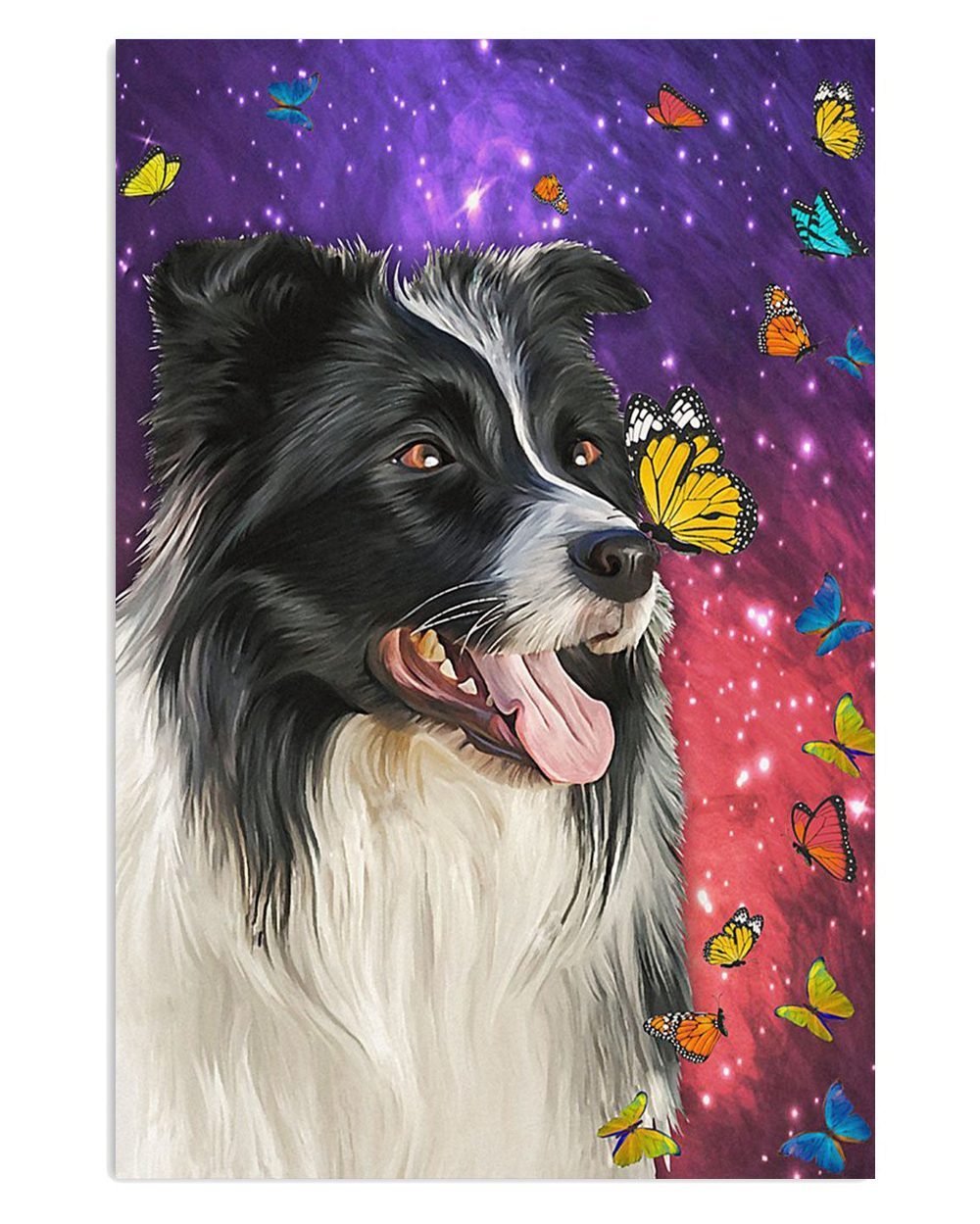 Cute Border Collie Dog Dog And Butterflies Painting Gift For Merle Collie Lover Poster