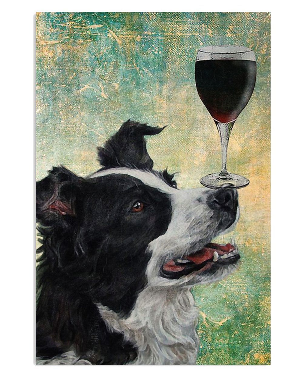 Cute Border Collie Dog Dog And Wine Gift For Merle Collie Lover Poster