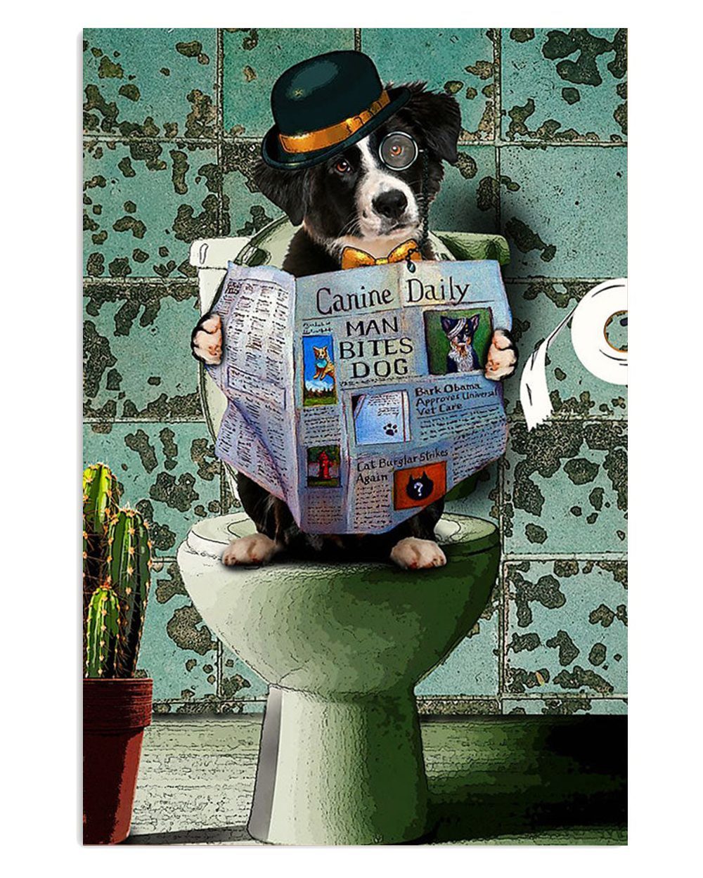 Cute Border Collie Dog Funny Collie In Toilet Poster