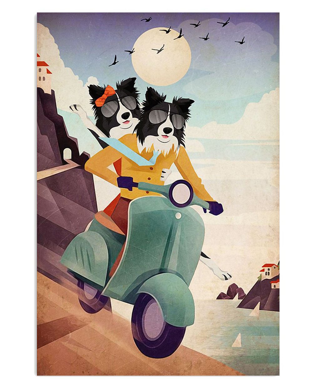 Cute Border Collie Dog Funny Collie Rides Gift For Merle Collie Lover Poster