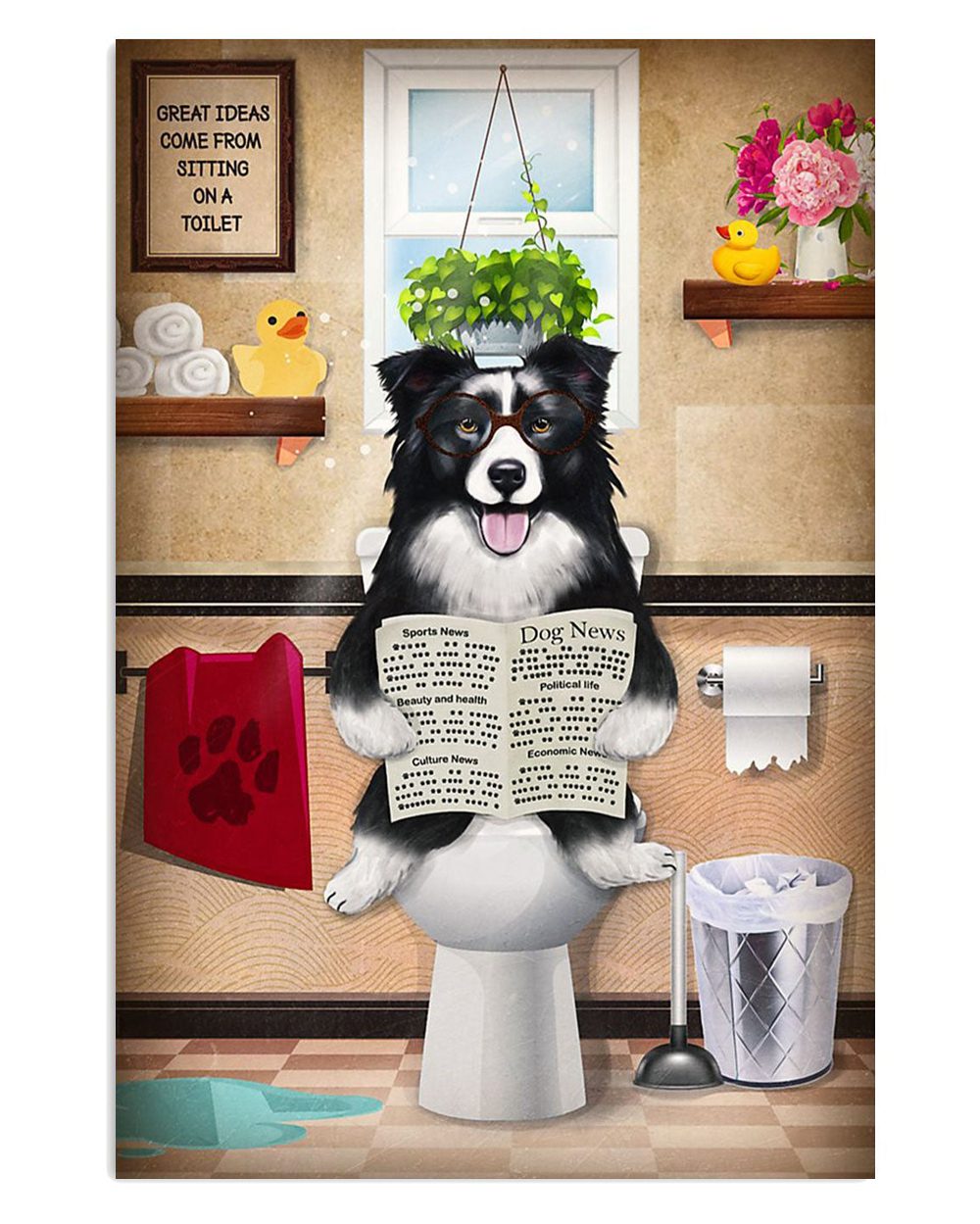 Cute Border Collie Dog Funny Dog In Toilet Gift For Merle Collie Lover Poster