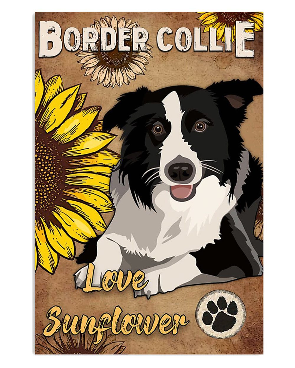Cute Border Collie Dog Love Sunflower Puppies Merle Collie Lover Poster