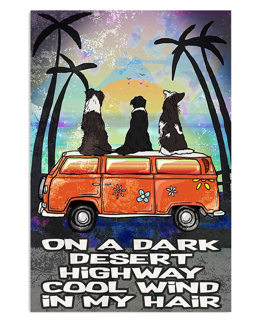 Cute Border Collie Dog On A Dark Desert Poster