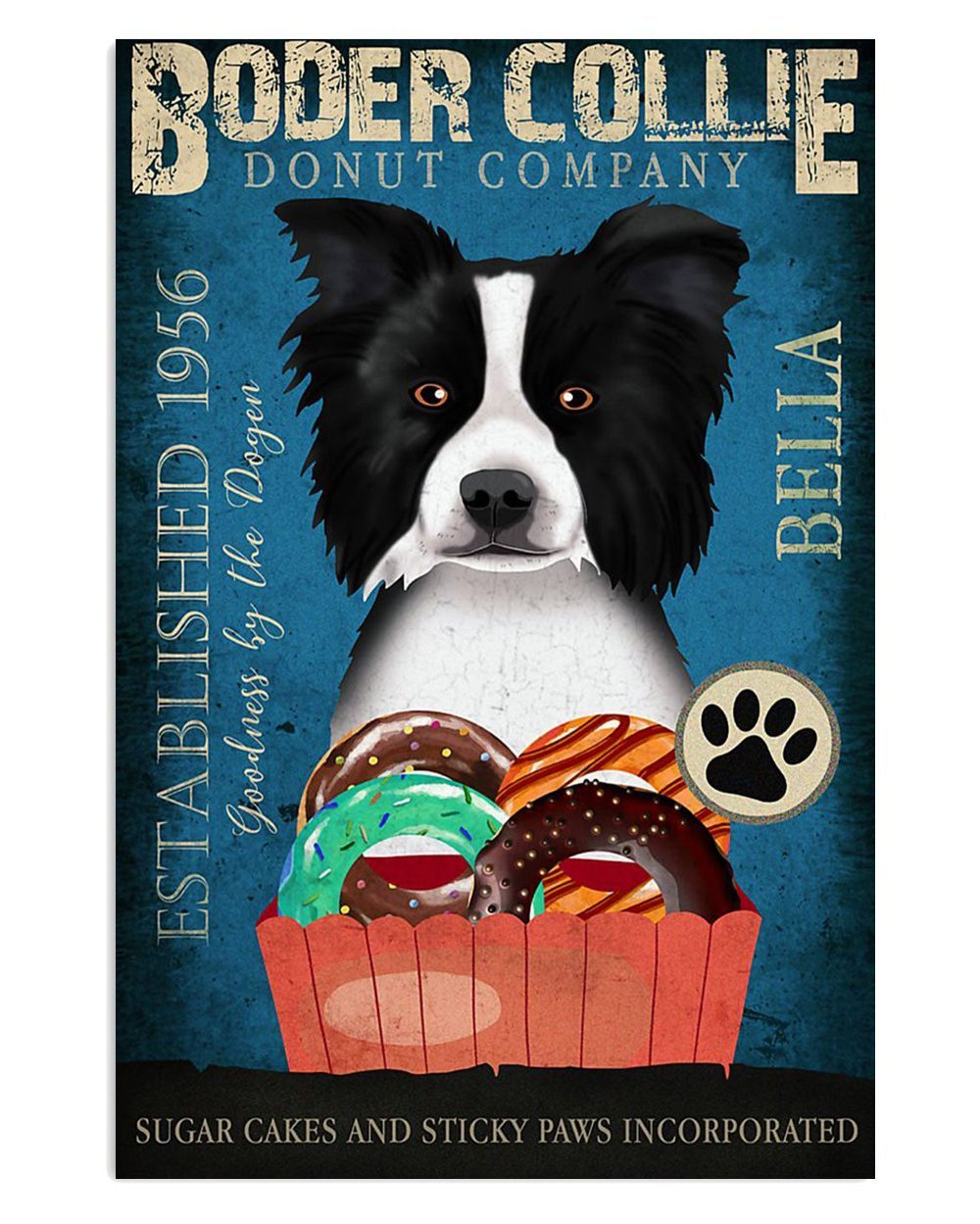 Cute Border Collie Dog Vintage Donut Company Gift For Merle Collie Lover Poster
