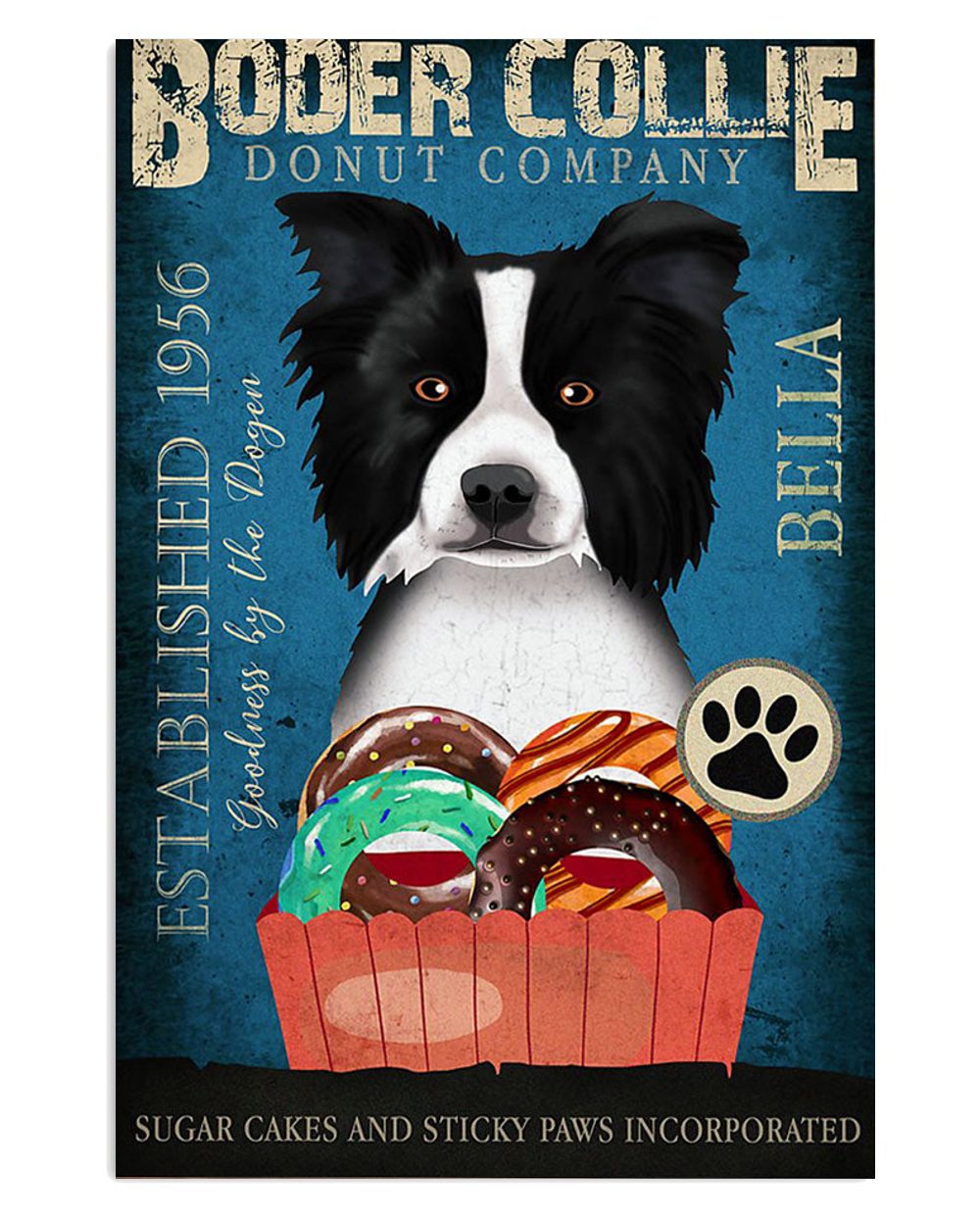 Cute Border Collie Dog Vintage Donut Company Puppies Merle Collie Lover Poster