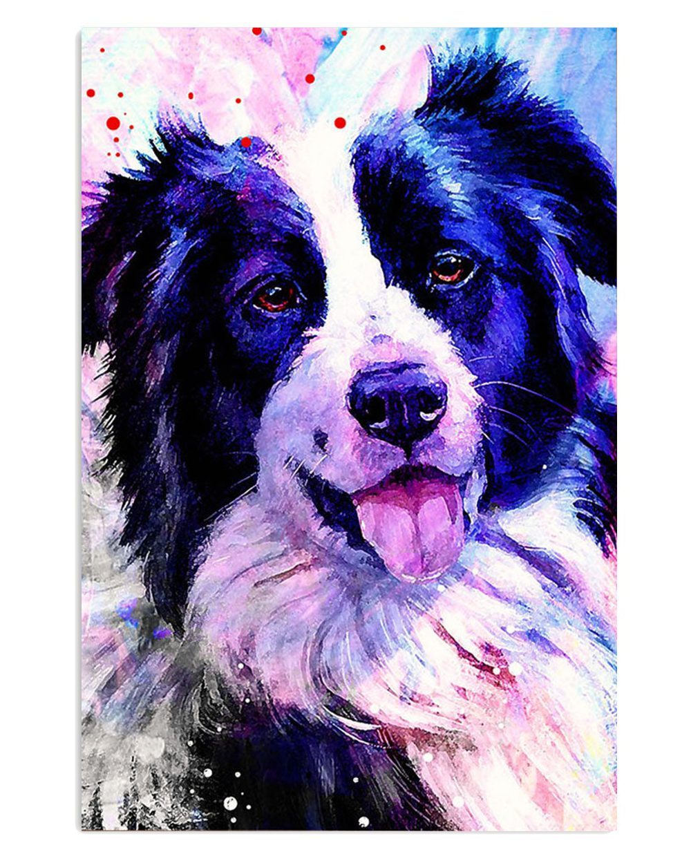 Cute Border Collie Dog Watercolor Painting Puppies Merle Collie Lover Poster
