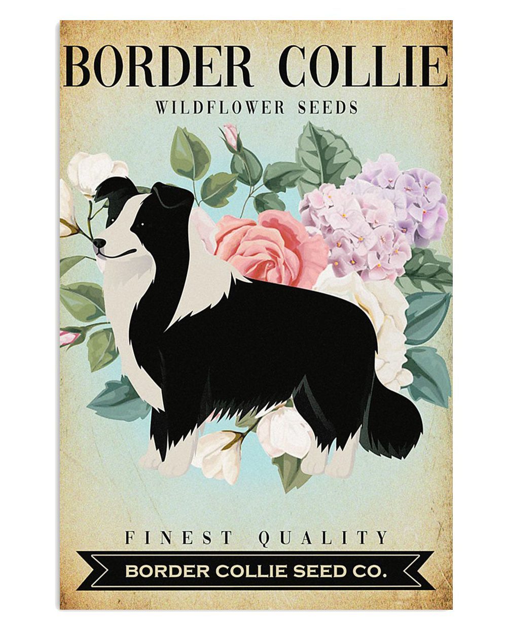 Cute Border Collie Dog Wild Flower Seeds Gift For Merle Collie Lover Poster