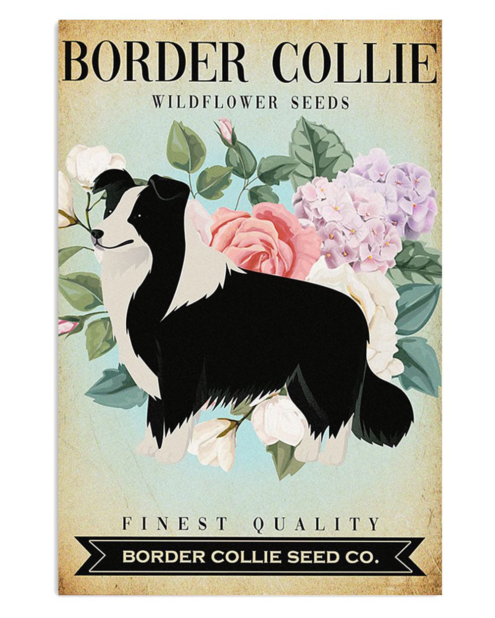 Cute Border Collie Dog Wild Flower Seeds Puppies Merle Collie Lover Poster