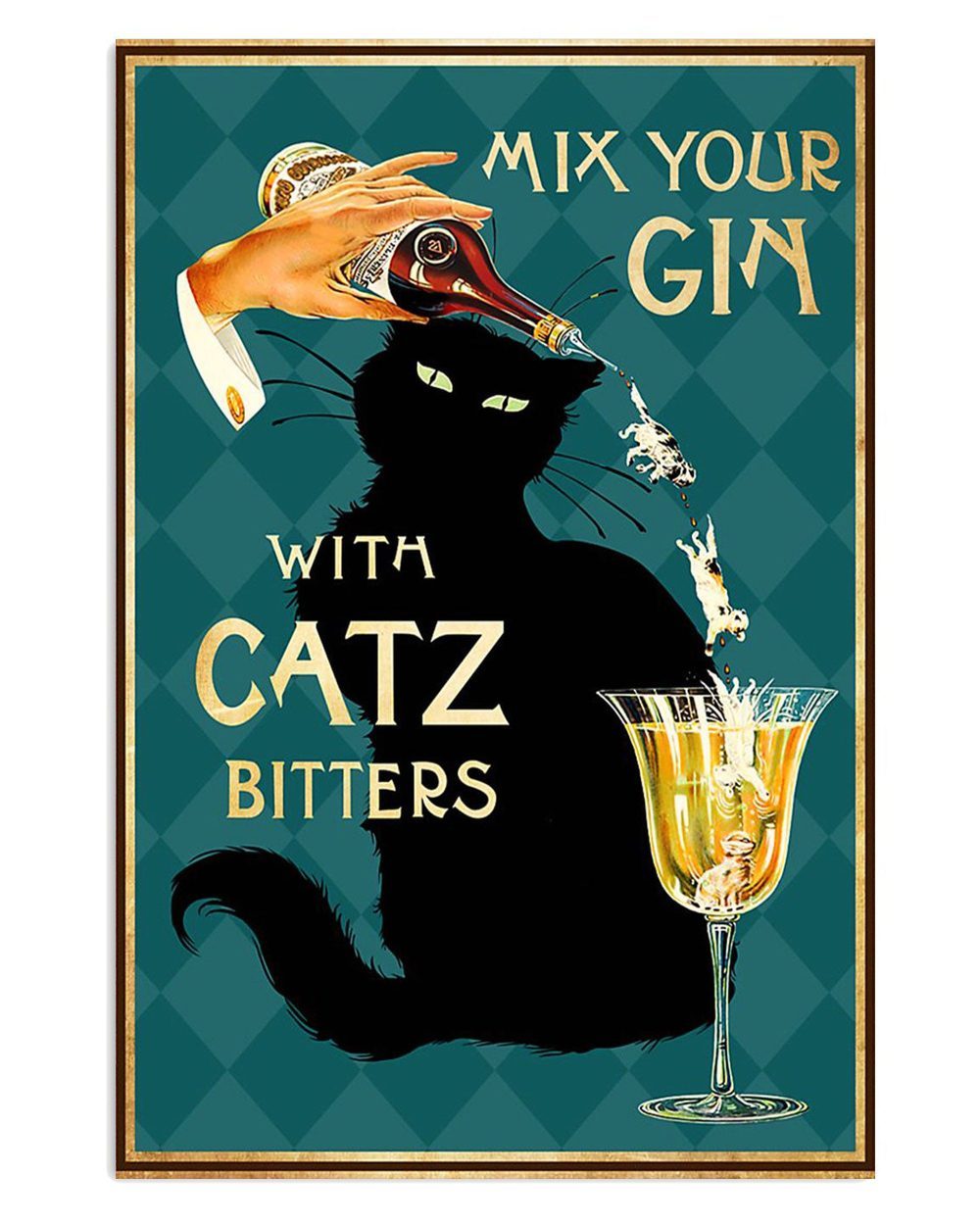 Cute Cat Funny Black Cat Mix Your Gin Cat Kitties Lover Poster