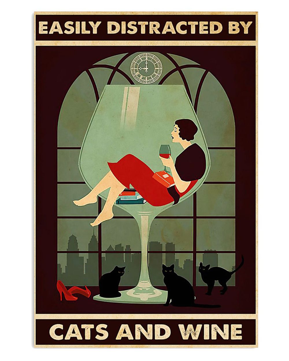 Cute Cat Lady Distracted By Cats And Wine Cat Kitties Lover Poster