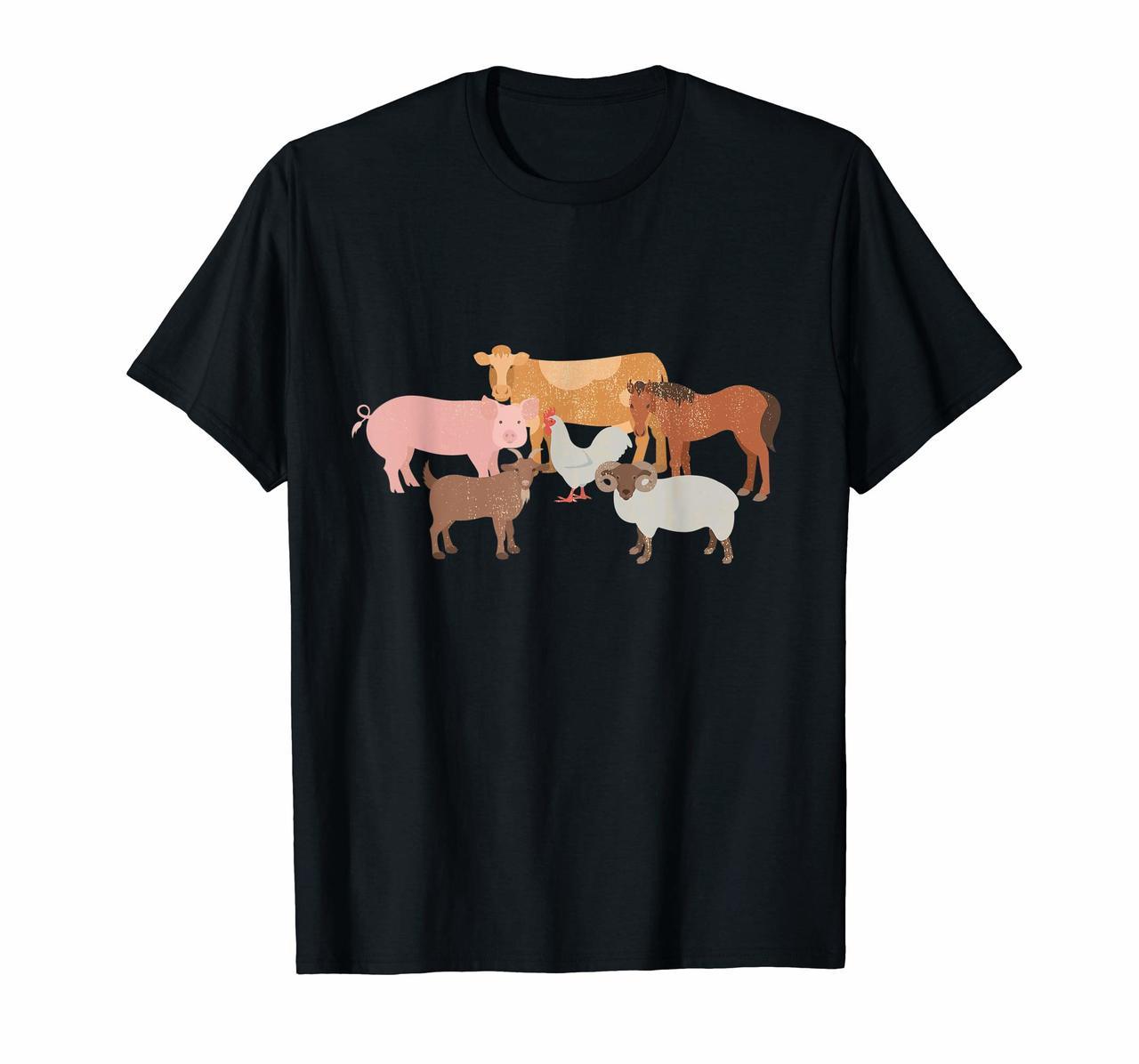 Cute Farm Animals Cow Pig Chicken Horse Sheep and Goat Tee Hoodies