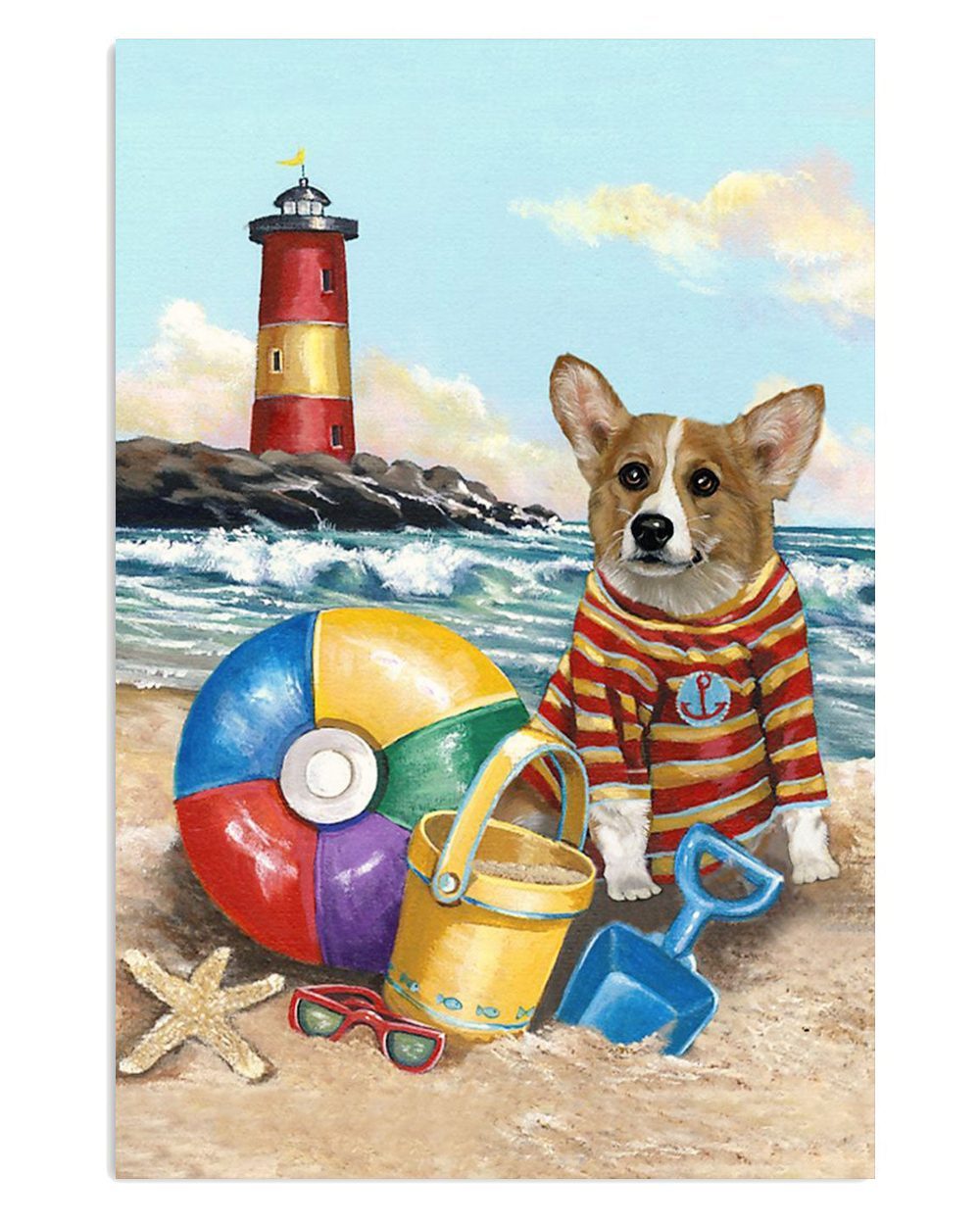 Cute Pembroke Welsh Corgi Play In The Beach Corgi Lover Poster