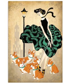 Cute Pembroke Welsh Corgi Print Woman And Corgis Corgi Lover Poster