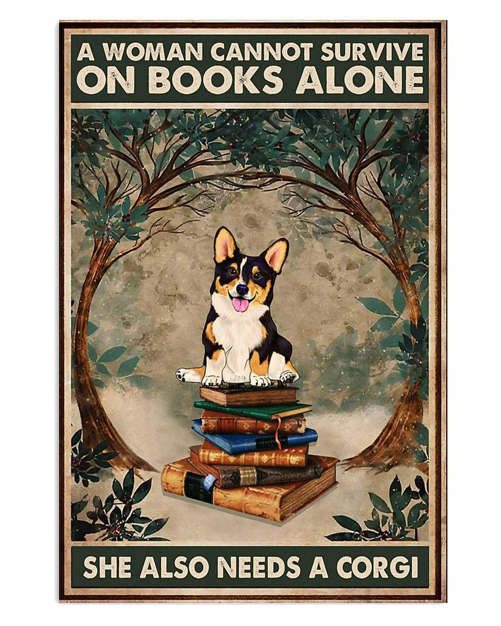 Cute Pembroke Welsh Corgi Print Woman Loves Book And Dog Corgi Lover Poster