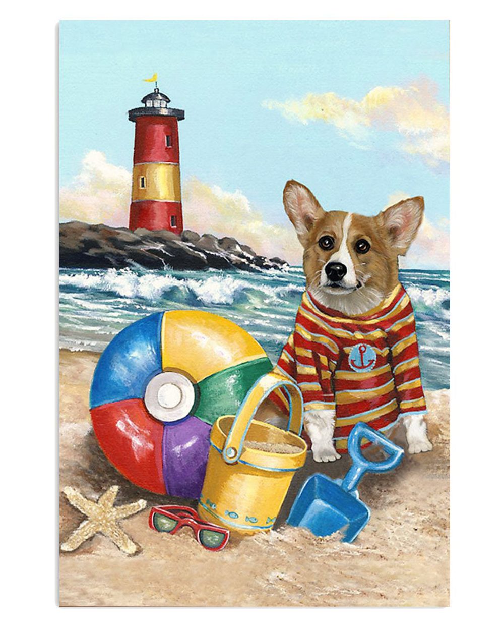 Cute Pembroke Welsh Corgi Prints Play In The Beach Corgi Lover Poster