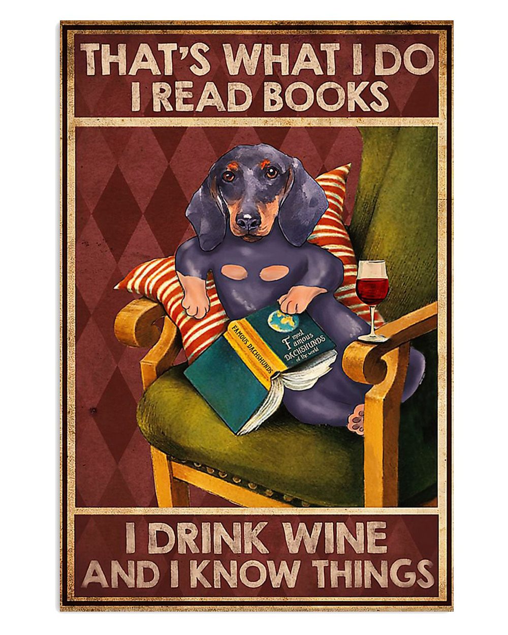 Dachshund Book Wine Gift For Dachshund Dog Puppies Lover Poster