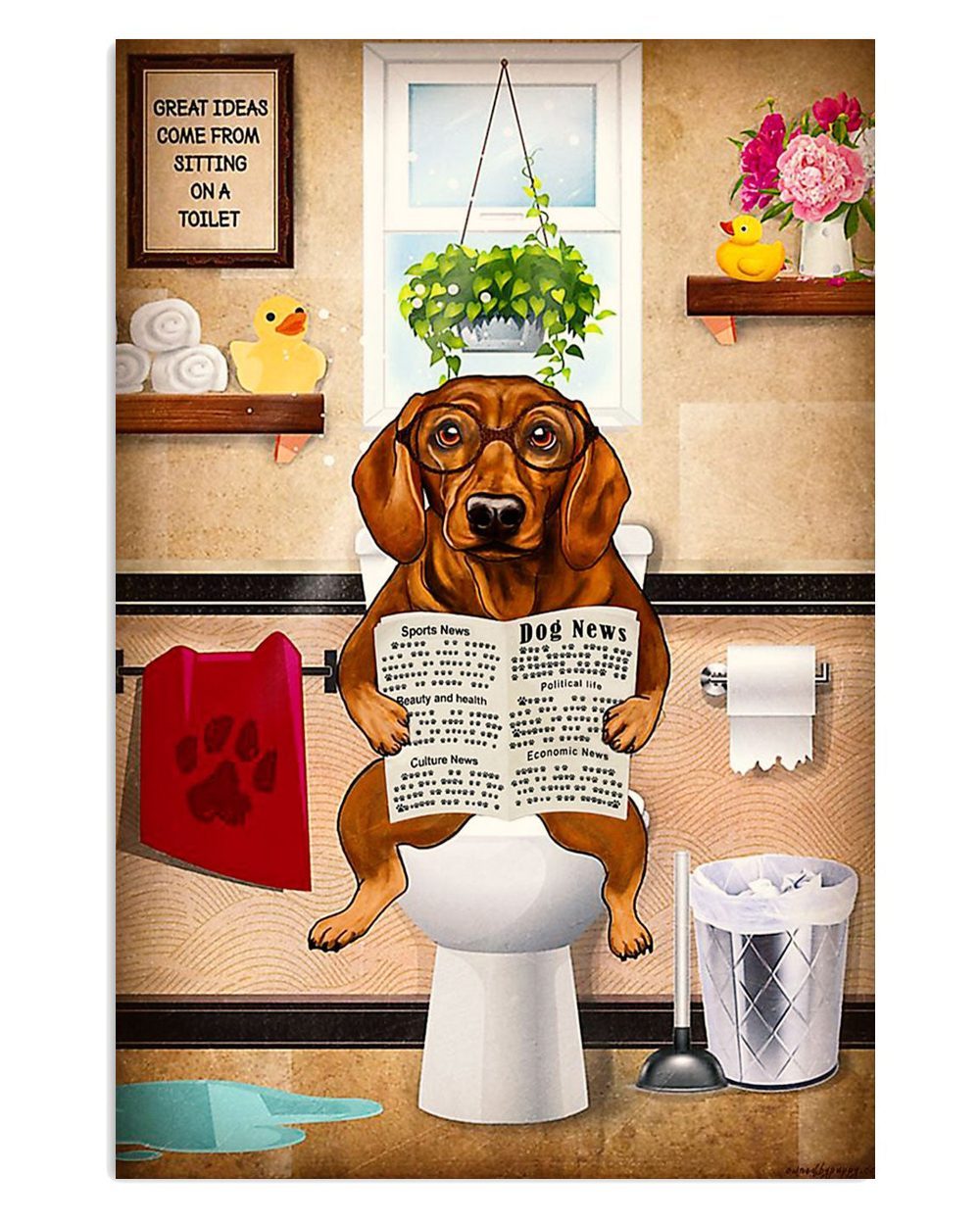 Dachshund Dachshund In Toilet Gift For Dachshund Dog Puppies Lover Poster
