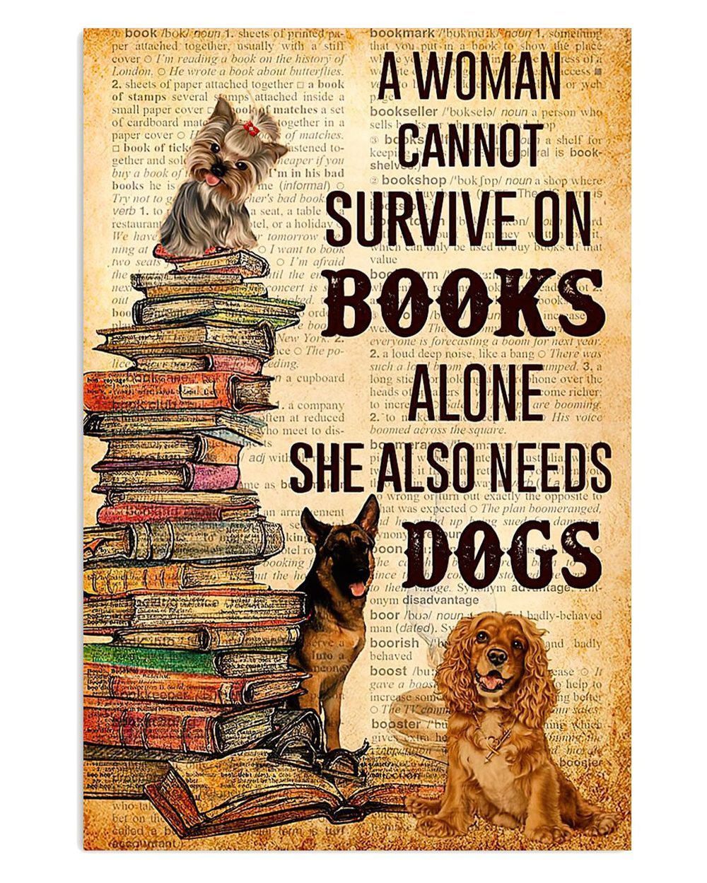 Dog Breeds Poster Woman Loves Books And Dog Dog Puppies Lover Poster