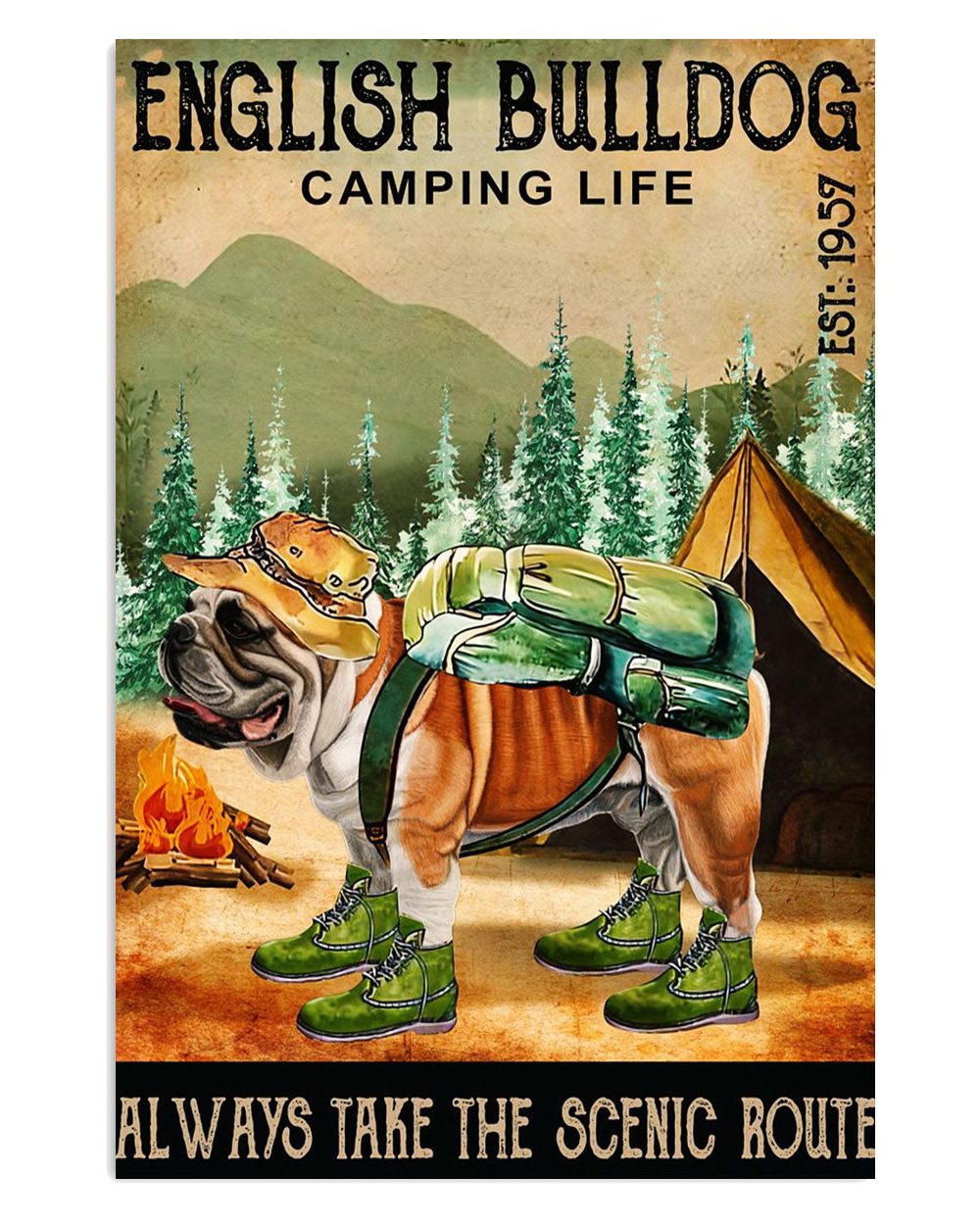 English Bulldog Camping Life Gift For British Bulldog Puppies Lover Poster