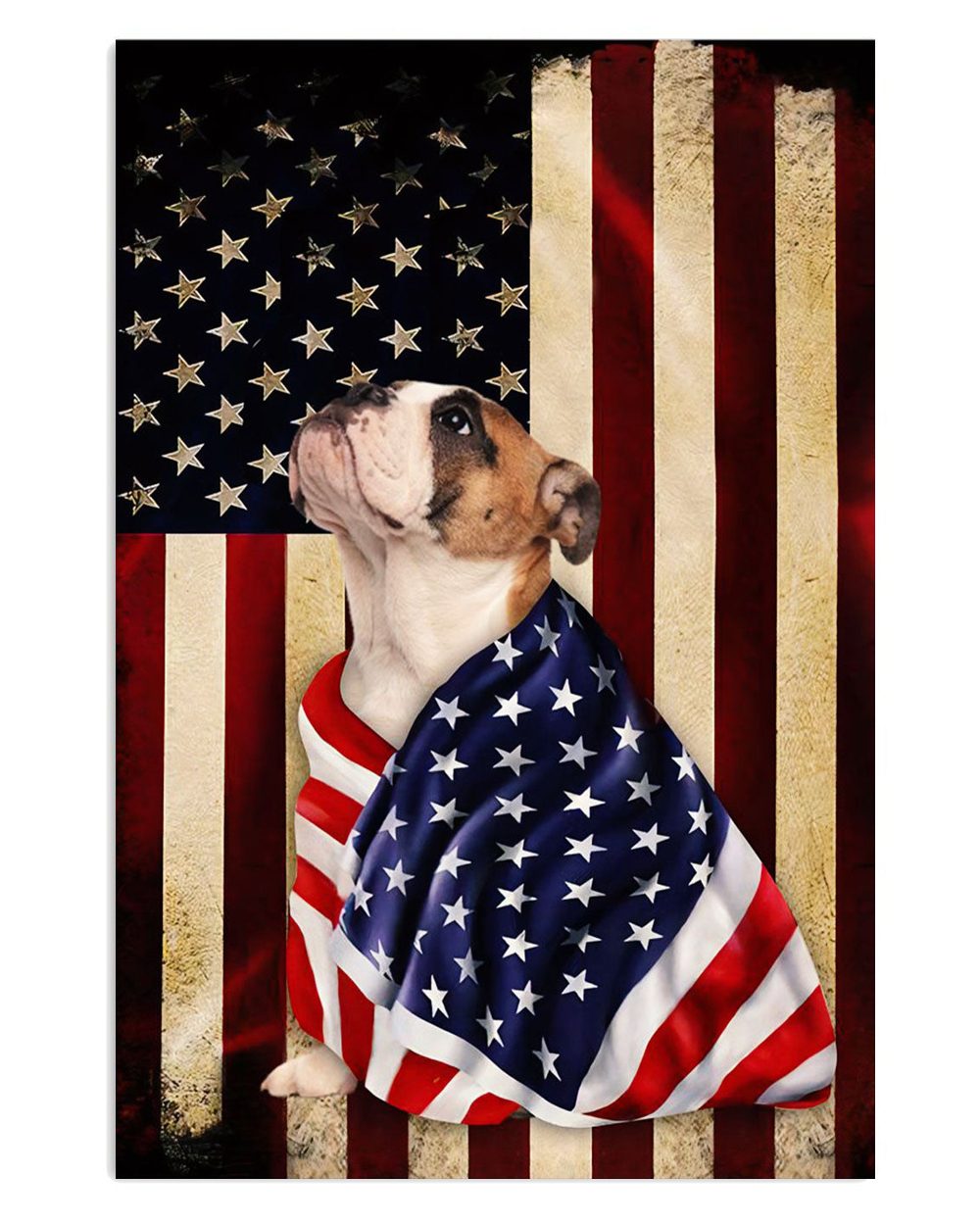 English Bulldog Dog American Flag Gift For British Bulldog Puppies Lover Poster