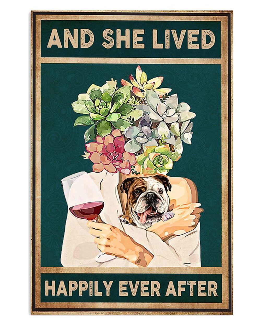 English Bulldog Girl Loves Dog And Wine Puppies Lover Poster