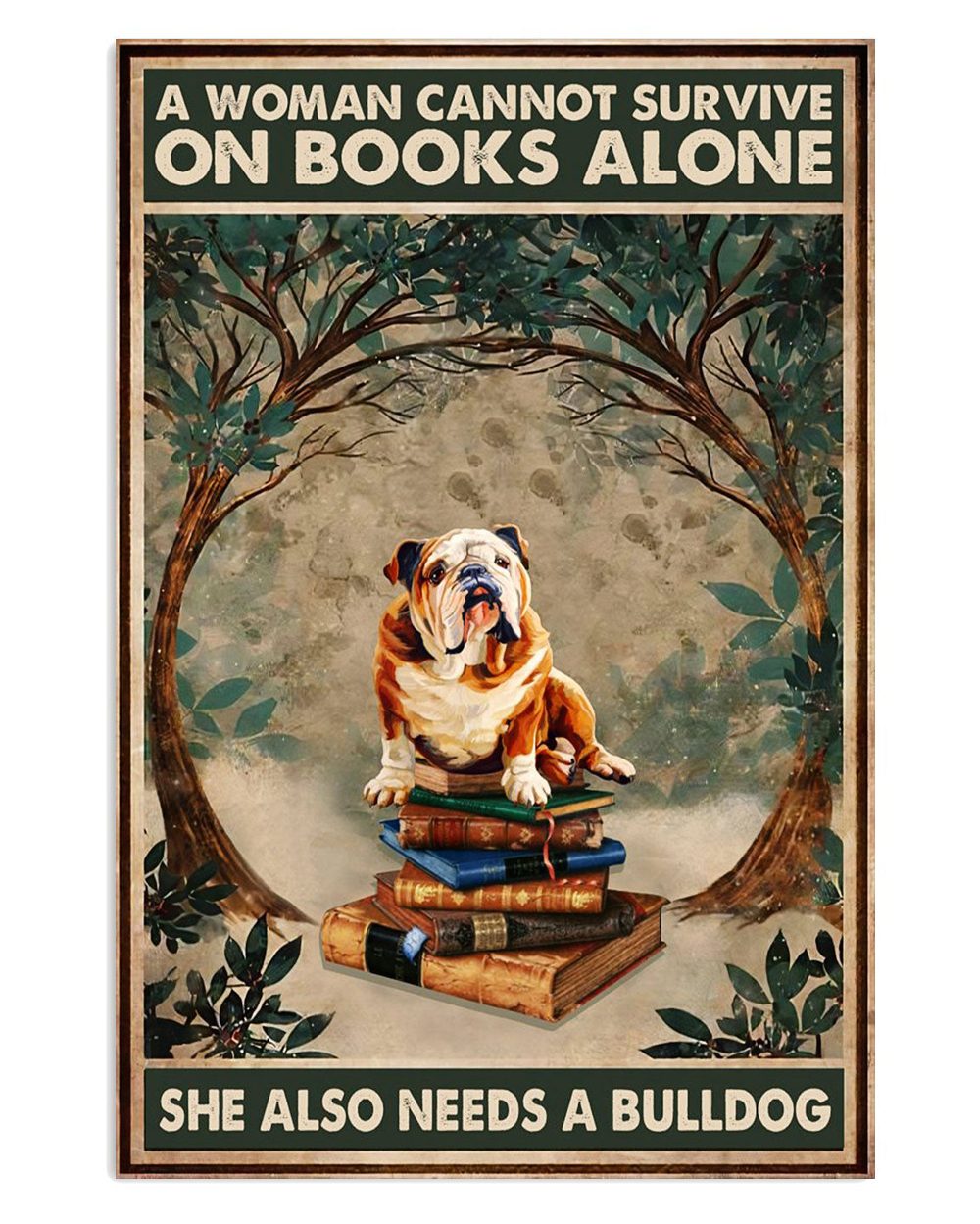 English Bulldog Woman Loves Books And Bulldog Gift For British Bulldog Puppies Lover Poster
