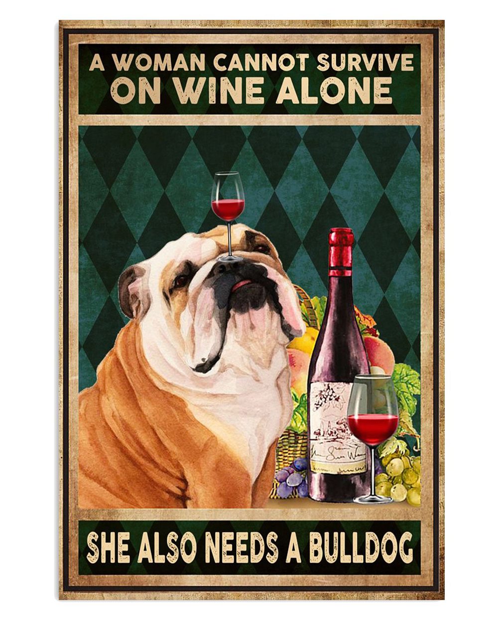 English Bulldog Woman Loves Wine And Bulldog Gift For British Bulldog Puppies Lover Poster