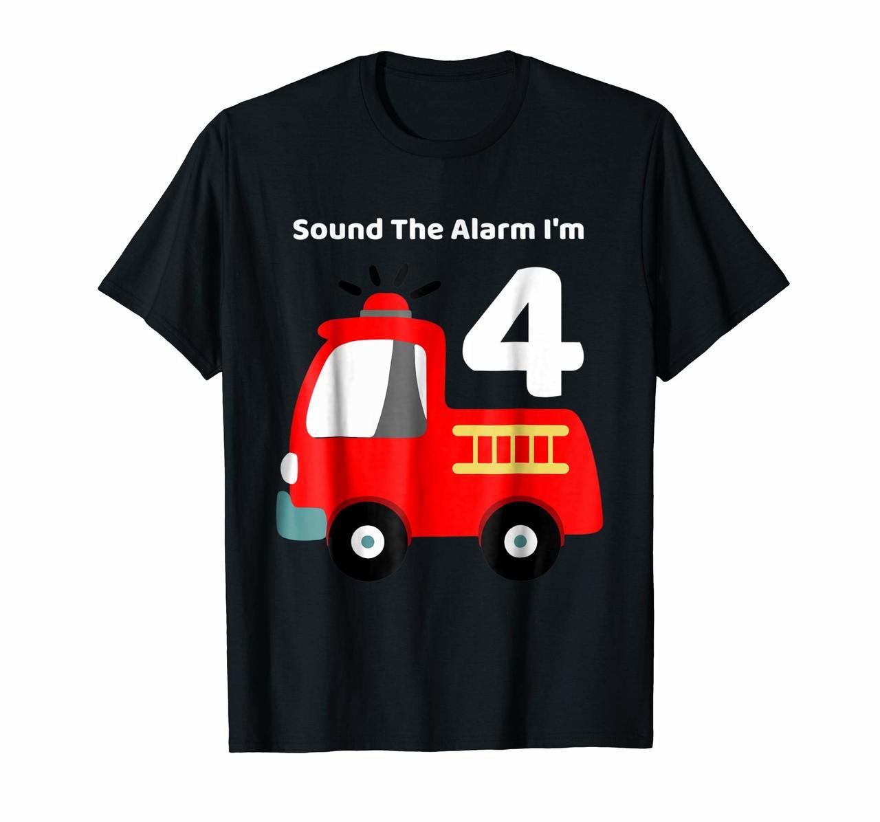 Fire Fighter Truck 4 Year Old Birthday Shirt  4th Bday Hoodies