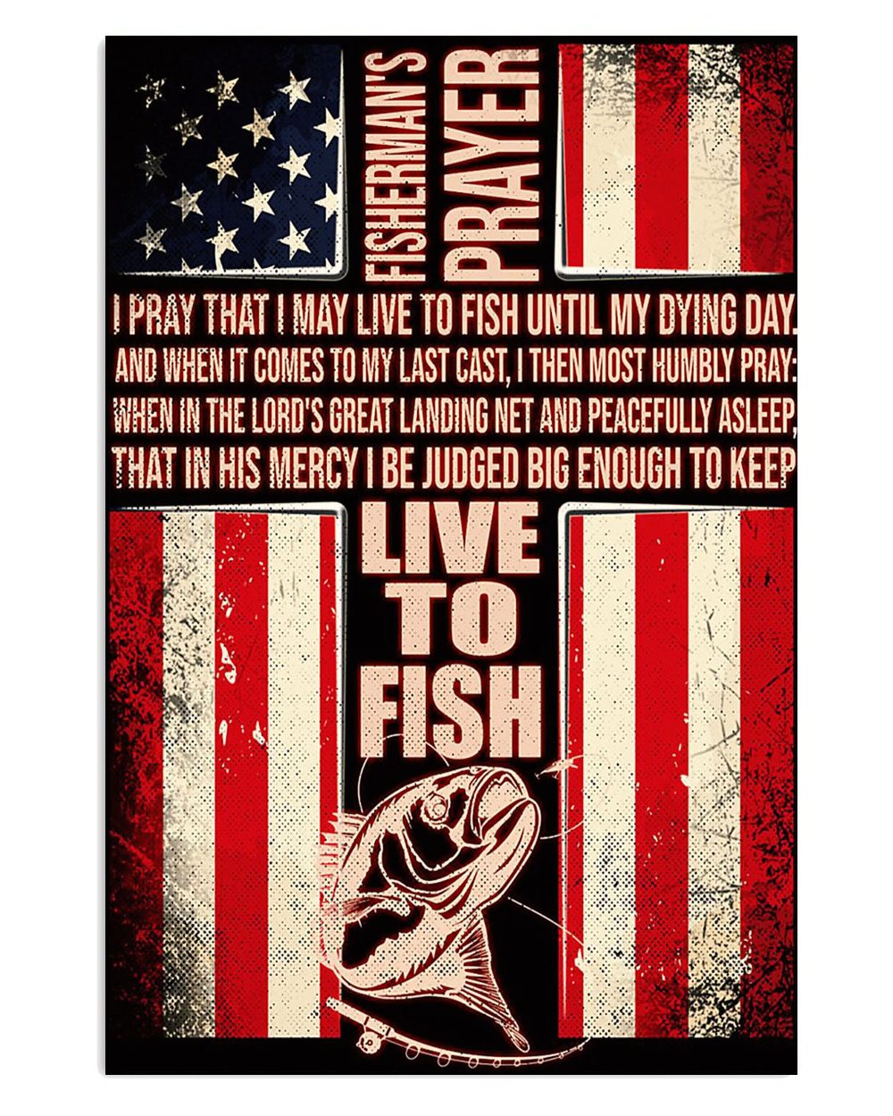 Fishing American Flag Fisherman's Prayer Vintage Gift For Fisherman Poster